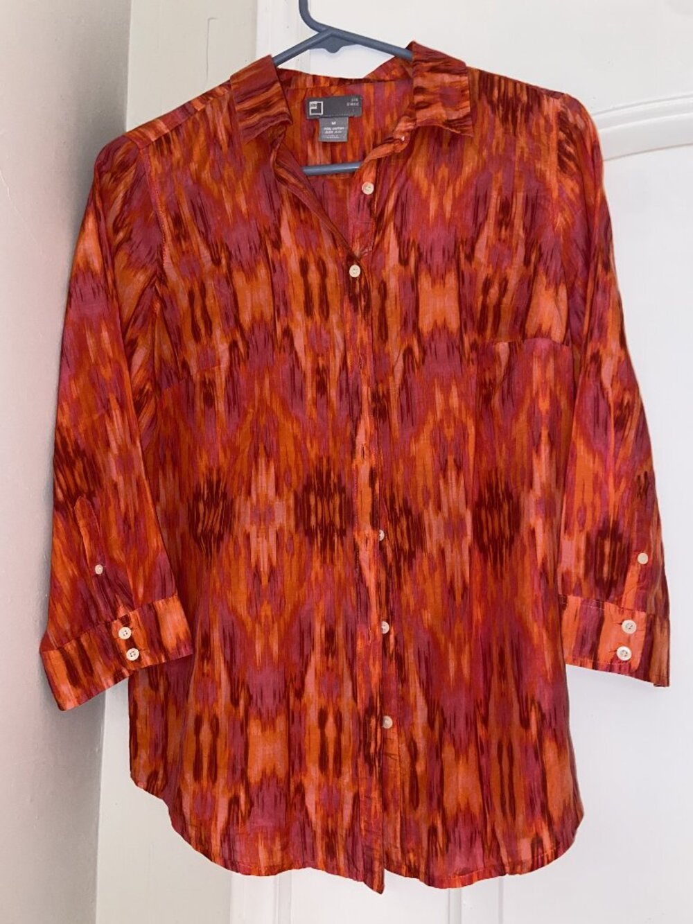 JC PENNY VIVID ORANGE PATTERNED COTTON / SILK BLOUSE